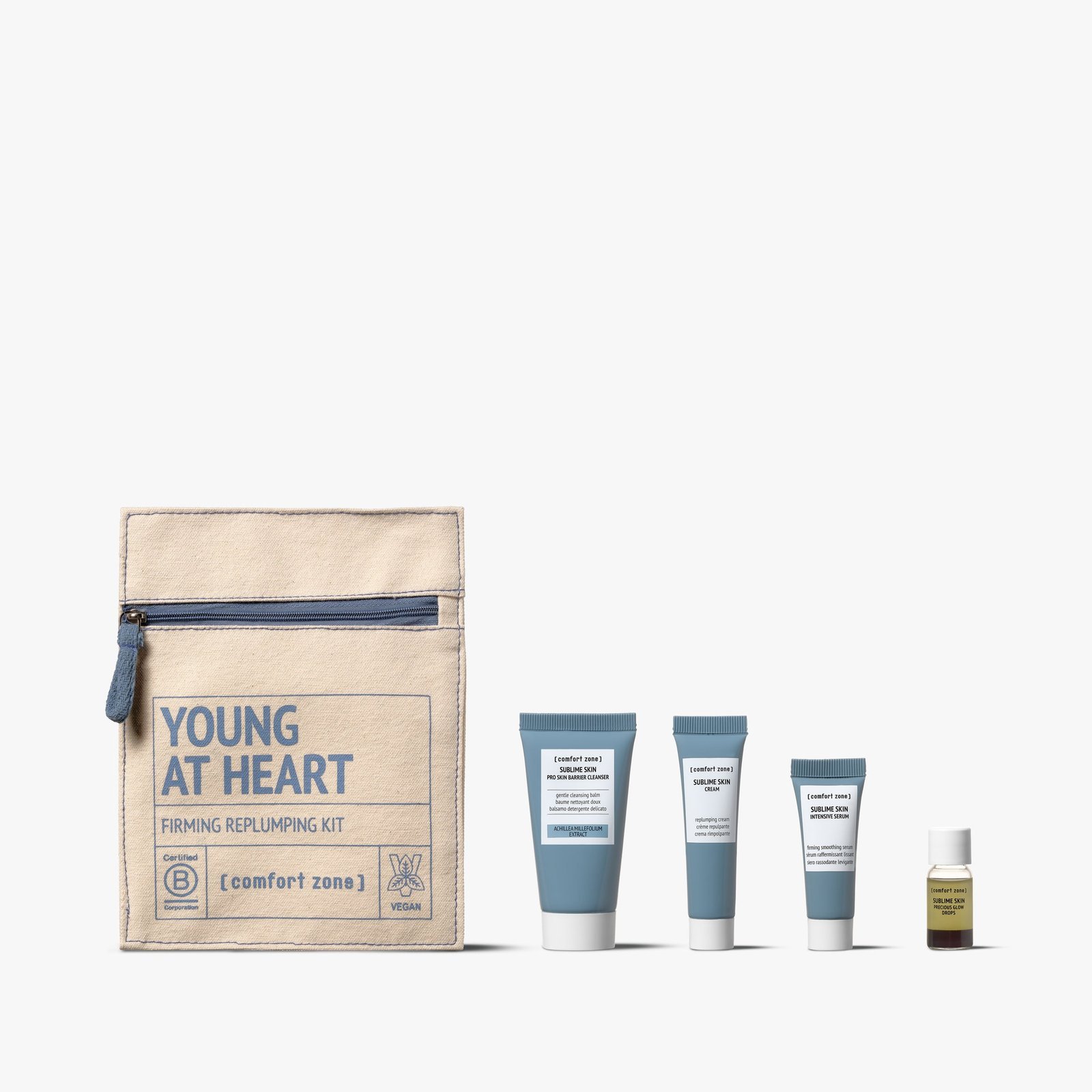 YOUNG AT HEART KIT
1. NEW Sublime Skin Pro Skin Barrier Cleanser 30ml
2. NEW Sublime Skin Precious Glow Drops 5ml
3. Sublime Skin Intensive Serum 10ml
4. Sublime Skin Cream 15ml